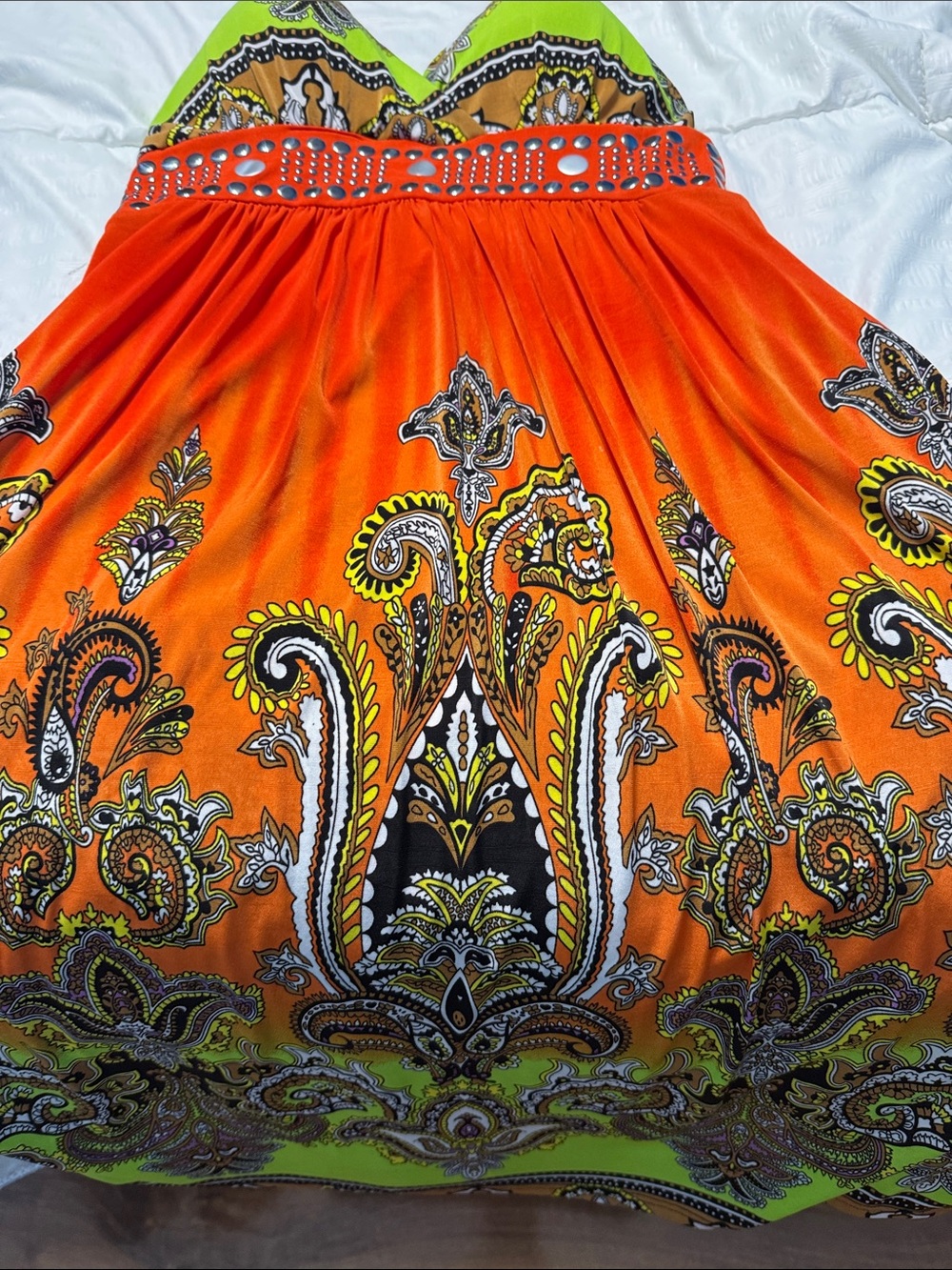 Magic Vibrant Orange & Lime Paisley Midi Dress - Picture 8 of 9